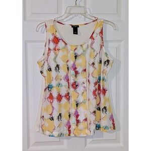 Ann‎ Taylor Sleeveless Top Colorful Print Pleated Front Tank Blouse M NWOT